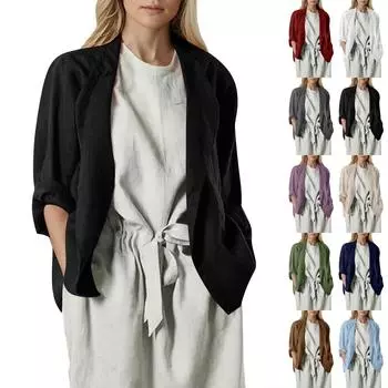 Women s Work Casual Long Sleeve V-Neck Single Button Solid Color Coat L