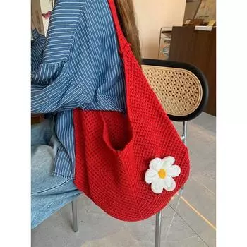 Women s Woven Bag 2025 New Summer Travel Holiday Style Shoulder Bag Red Hollow Large Capacity Tote Bag Red