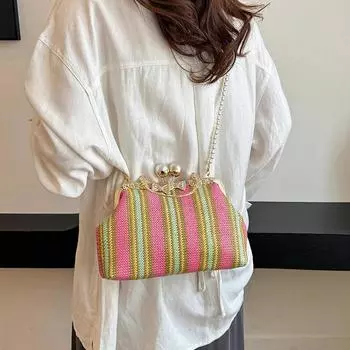 Women s woven shoulder bag color combination fashion pearl shell Hasp complete set of crossbody bags