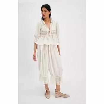 Women s Y2K Fit Bloomers Cropped Pants Drawstring High Waist Floral Lace Patchwork Calf Trousers L