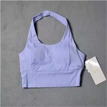 Women s Yoga Vest Outer Wear Halterneck Sexy with Chest Pad Beauty Back Fitness Pilates Running Short Tops Light blue (no LOGO) S