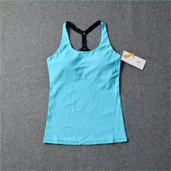 Women s Yoga Vest Tight Quick-Drying with Chest Pad Fitness Sports Top Open Back Camisole Sexy Blue B5 Clear Blue L