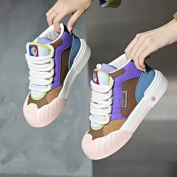 Women s Youth Fashion Board Shoes Four Seasons Versatile Thick Sole Flat Shoes Outdoor Student Running Shoes Lightweight 2024 35 бежевый