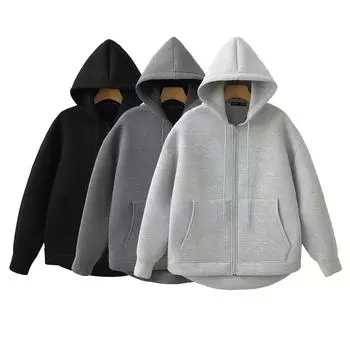 Женская толстовка с капюшоном на молнии High Street в стиле унисекс с двойными карманами Oversize Loose Sweatshirts Upper Clothing Top L чёрный