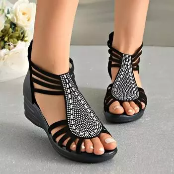 Women Sandals 2024 New Summer Chunky Heel Mom Shoes Fashion Designer Sandals Outerwear Women Sandals Wedge Women Platform Shoes 35 чёрный