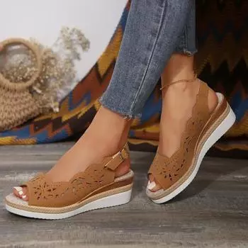 Женские сандалии 2024 года, новые летние туфли на плоской подошве, повседневные пляжные сандалии с открытым носком, женские туфли на низком каблуке, женская обувь на танкетке, Sandalias De Mujer 36 чёрный