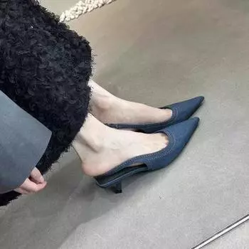 Женские сандалии 2024 года, новые летние туфли для женщин, сандалии с острым носком, тонкие босоножки на высоком каблуке с эластичной резинкой Sandalias De Mujer 35 темно-синий