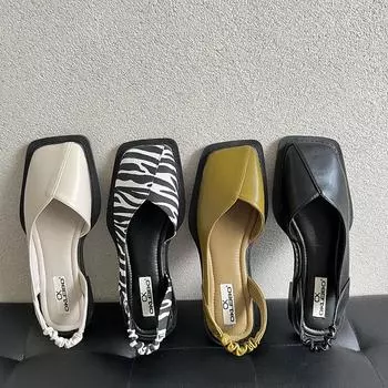 Women Sandals 2024 New Summer Square Toe Pleated Elastic Sandals Fashion Women Slippers Women Designer Sandals Zapatos De Mujer 35 бежевый