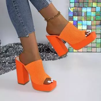 Women Sandals 2024 New Summer Triangle Thick Heel Sexy Square Toe Dress Party Shoes High Heels Women Knitting Casual Pumps 36