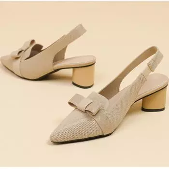 Women Sandals Baotou Shallow Bow High Heels Solid Color Summer High Heeled Sandals Women s Fabric Back Strap Women s Shoes 34