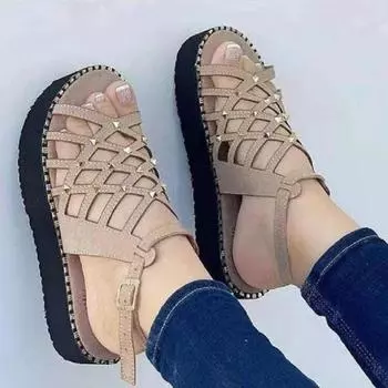 Women Sandals Fashion Rivet Flat Heels Sandals Summer Shoes Women Elegant Heeled Shoes Platform Sandalias Mujer 35 коричневый