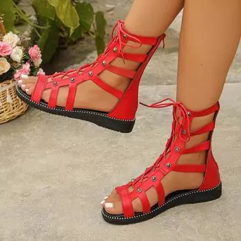 Women Sandals Hollow Round Head Cross Strap Shoes Women 2025 New Fashion Summer Sandals Casual Flat Shoes Sandalias De Mujer 35