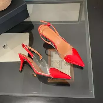 Women Sandals New Peach Heart Heart-shaped Pointed Transparent High-heeled Women s Shoes 7CM High Heels Pumps 35