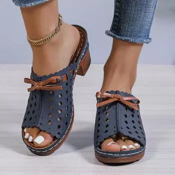 Женские сандалии Новые летние босоножки на платформе и толстом каблуке Женские босоножки для увеличения роста Ретро круглые мюли Толстая подошва Туфли для женщин 36