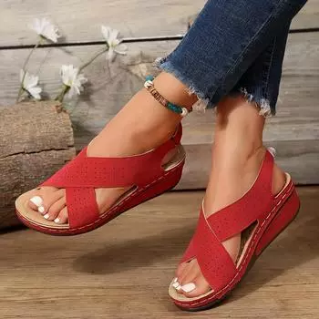 Women Sandals Peep Toe Heels Sandals Summer Shoes for Women Comfy Wedges Shoes Platform Luxury Summer Footwear 36 бежевый