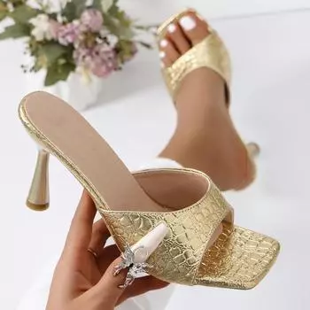 Women Sandals Rhinestone Woman Shoes Sexy Summer 2024 New High Heels Shoes for Women Casual Gold Silver Heeled Women Sandals 36 золотой
