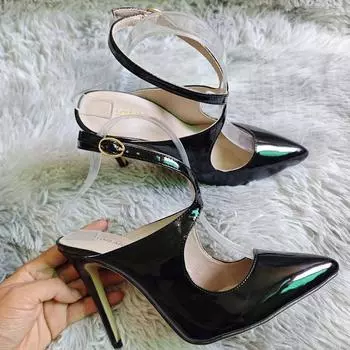 Women Sandals Sexy Hollow Pumps 11cm Pointed Toe High Heels Ankle Strap Stilettos Nighclub Party Dress Wedding Jazz Dance Shoes 35 телесный