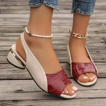 Women Sandals Shoes Summer Shoes Open Toe Low Heels Women Shoes Elegant Office Shoes Splicing Color Fish Mouth Fashion Sandals Plus Size 35-43 43