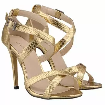 Женские босоножки Стилетто Модные ремешки с пряжками Босоножки на высоком каблуке Крокодил Сексуальные 11 см Вечеринка Золотой Серебряный Свадебная обувь Большой размер 42 35