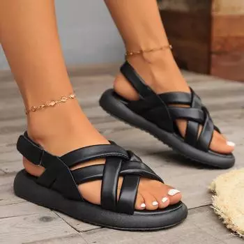 Women Sandals Summer 2024 New Genuine Leather Sandals Fashion High-Quality Flats Sandals Classic Outdoor Walking Shoes for Women 36 бежевый