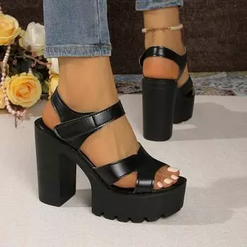 Women Sandals Summer 2025 New High-heeled Platform Sandals for Women Leather Thick Sole Buckle Strap Fashion Shoes for Ladies 36
