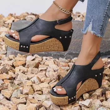 Женские сандалии, летние новые модные босоножки на танкетке, удобные пляжные сандалии на платформе, популярные повседневные туфли на мелкой подошве для женщин 35 бежевый