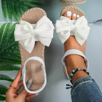 Women Sandals Summer New Lightweight Fashion Sandals Women Beach Casual Outdoor Bow Tie Flat Shoes for Women Zapatos De Mujer 36