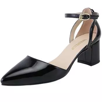 Women Sandals Summer Sexy 5cm Single Work OL Thick High Heels Pointed Toe Shollow Mouth Casual Party Red Dress Wedding Shoes 35