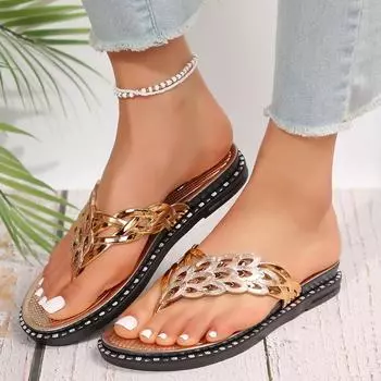 Women Sandals Women Slippers Flat Flip Flops Female Fashionable Open Toe Flats Woman Non Slip Slides Shoes Outdoor Beach Slides 36 золотой
