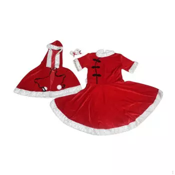 Women Santa Claus Costume Dress with Hood Cape Fancy for Holiday, Year