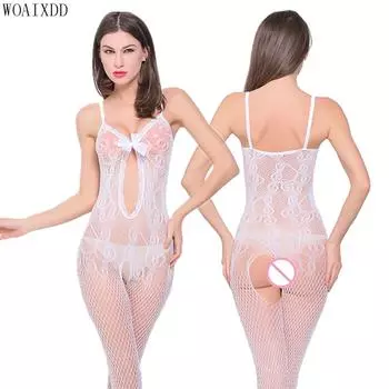 Women Sexy Lingerie Elastic Sheer Mesh Fishnet Tights Open Crotch Bodysuit Bodystockings Transparent Teddies Porn Sex Underwear XXS