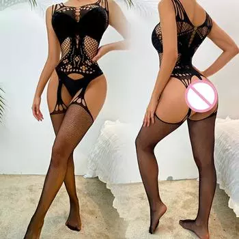 Women Sexy Transparent Fishnet Tights Lingerie Costumes Erotic Mesh Perspective Full Body Stocking Underwear Nightgown XXS