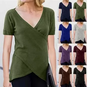 Женская сексуальная модная асимметричная футболка с v-образным вырезом, блузка, топы, сплошной цвет XXXXXL коричневый
