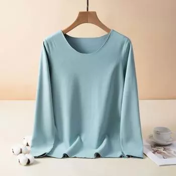 Women sfashionable Solid Color Round Neck Long Sleeved Warm Base Shirt Pullover XL белый