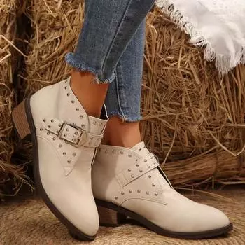 Women Shoes 2024 Cow Suede Pointed Toe Wedges Heel Cut Out Leather Shoes Simple Comfortable Cowboy Boots Female Ankle Boots 36 бежевый