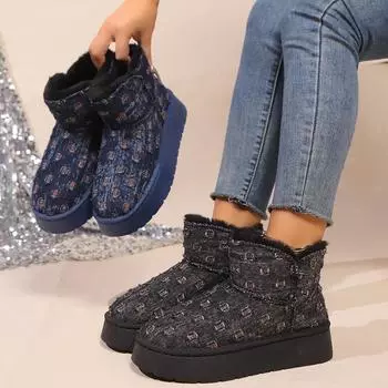 Women Shoes 2024 New Winter Warm Thick-soled Women Boots Fashion Comfortable Platform Luxury Snow Boots Women Botas De Mujer 35 чёрный