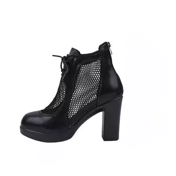 Women Shoes 2025 Summer Mesh Modern Women s Sandals Boots Lace Up Breathable Back Zip Classics Chunky Heels Ladies Ankle Boots 35