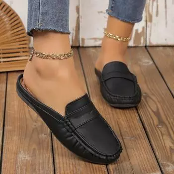Women Shoes Autumn and Spring New Round Toe Pleated Lazy Casual and Comfortable Half Top Plus Size 43 Ladies Shoes Zapatos Mujer 36 коричневый