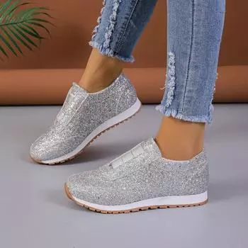 Women Shoes Autumn Fashion Women Slip on Sneakes Sequin Outdoor Flat Casual Sports Walking Loafers Platform Vulcanize Shoes 35