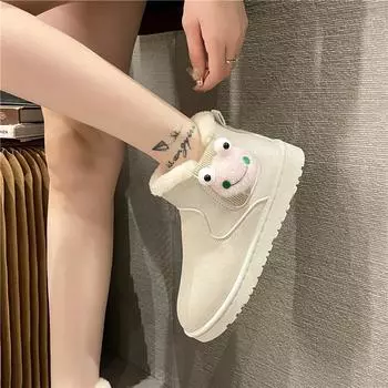 Women Shoes Autumn Winter Casual Snow Boots Cute Cartoon Ankle Boots Antiskid Warm Cotton Boots Girl Plush Sneaker Zapatos Mujer 36 чёрный