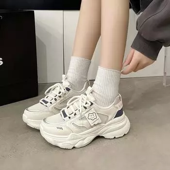 Women Shoes Autumn Winter Thick Sole Mesh Sports Leisure Woman Sneakers Casual Fashion Platform Footwear Leather 35