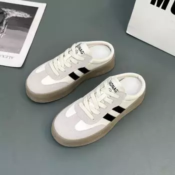 Women Shoes Baotou Slippers Women Summer Outwear Thick Sole Heel Free Half Slippers Woman Designer Shoes Zapatillas De Mujer 35 бежевый