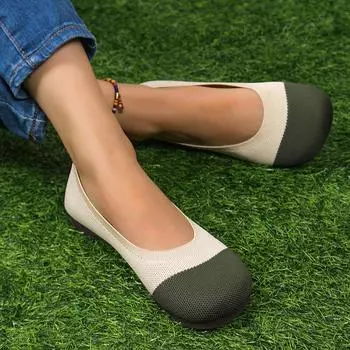 Women Shoes Breathable Mesh Flat Shoes New Pionted Toe Women Slip on Casual Shoes Outdoor Lightweight Walking for Women Flats 35 зелёный