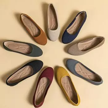 Women shoes flat elastic knitting round head mixed color soft sole breathable comfortable fashion women s light casual shoes 23 35 коричневый