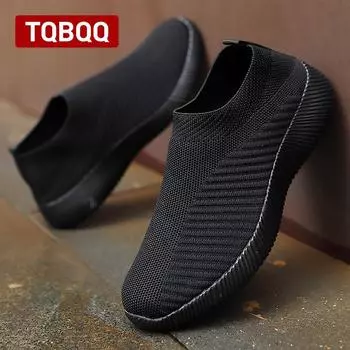 Women Shoes Knitting Sock Sneakers Women Flat Shoes Casual Breathable Sneakers Flats Walking Shoes for Women 36 белый