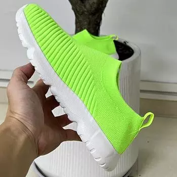 Women Shoes Knitting Sock Sneakers Women Spring Summer Slip On Flat Shoes Women Plus Size Loafers Flats Walking Shoes 2024 36 красный