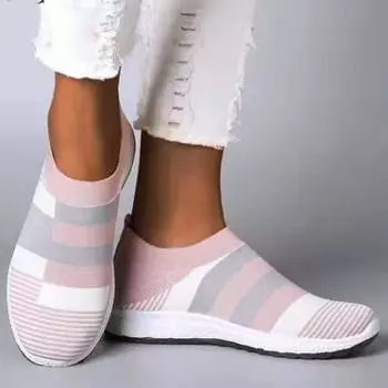 Women Shoes Knitting Sock Sports Shoes High Quality Woman Sneakers Slip on Flats Shoes Women Loafers Plus Size 42 Walking Flat 35 чёрный