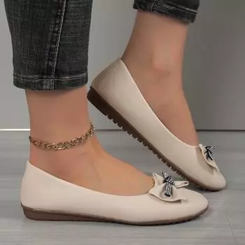 Women Shoes New Butterfly-Knot Breathable Loafers Slip on Shallow Flats Luxury Shoes Elegant Office Women Shoes Zapatos De Mujer 35 бежевый