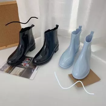 Women Shoes Rain Boots Ladies Non-Slip Short Tube Fashion Outer Wear Rubber Warm Waterproof Shoes Ankle Boots 77yayy6 36 чёрный