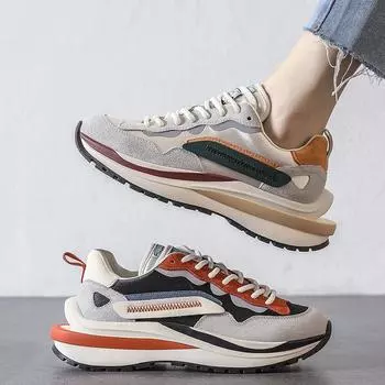 Женская обувь Весна 2024 Новые белые кроссовки на платформе Женская обувь Бежевая кожаная повседневная обувь Женская обувь на шнуровке Женская вулканизированная обувь 35 красный